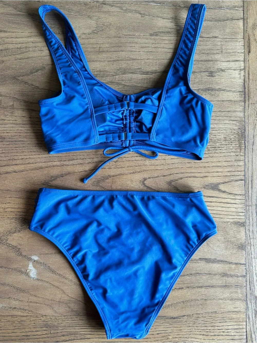 NWT Cupshe Ruched Drawstring Cutout Bikini & Mid Rise Set Size Small Blue